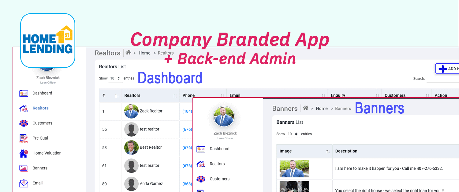 Company branded app back-end admin